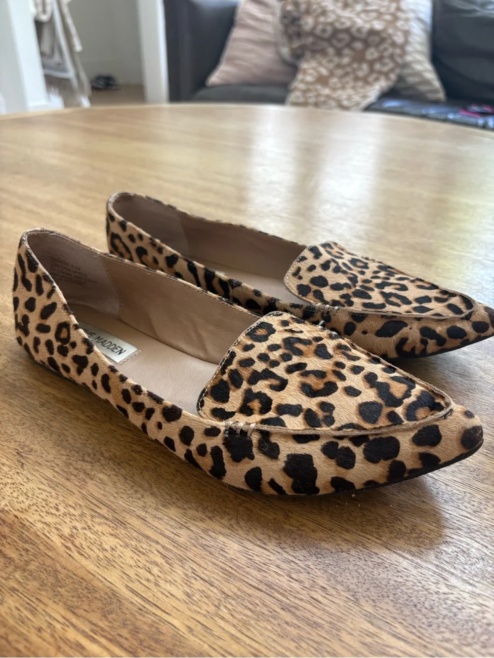Steve Madden Leopard-Print Pointed Toe Loafers in Tan and Black